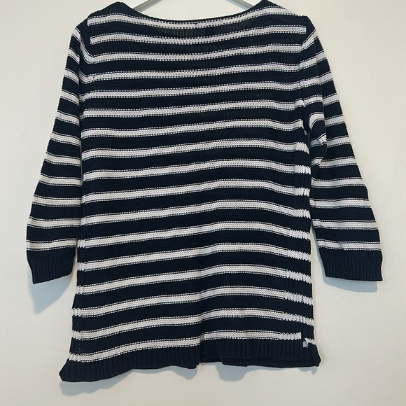Chaps Denim Striped Navy and White Knit Sweater, Large - Picture 7 of 12